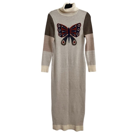 RARE Sugarhigh Lovestoned Mariposa Butterfly Turtleneck Wool Sweater Dress Large - Picture 4 of 15